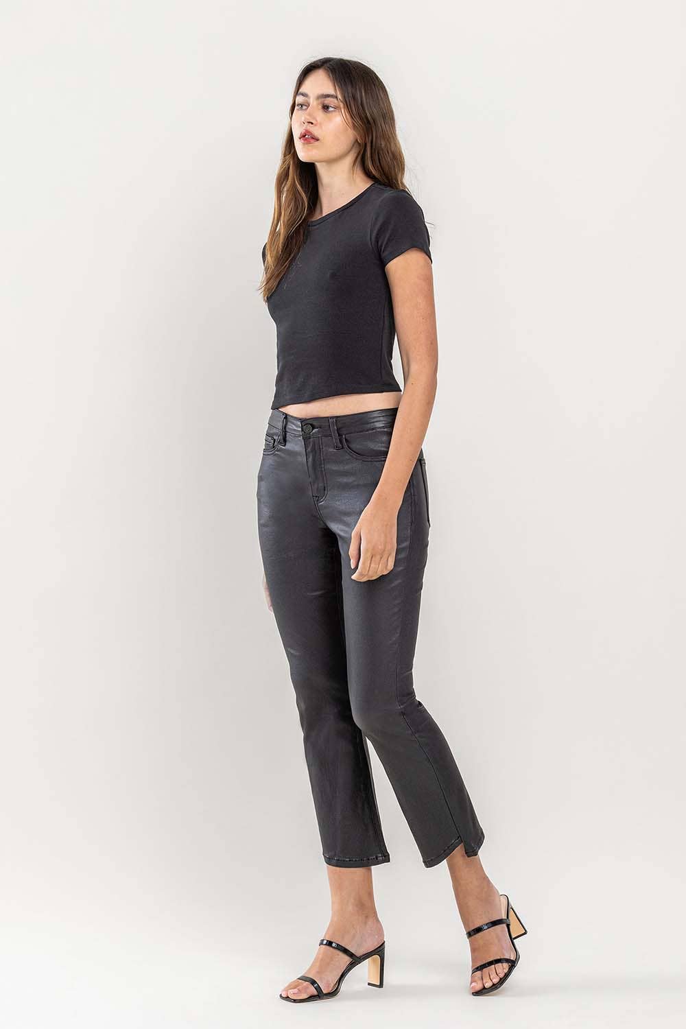 Vervet HIGH RISE PU COATED CROP FLARE JEANS