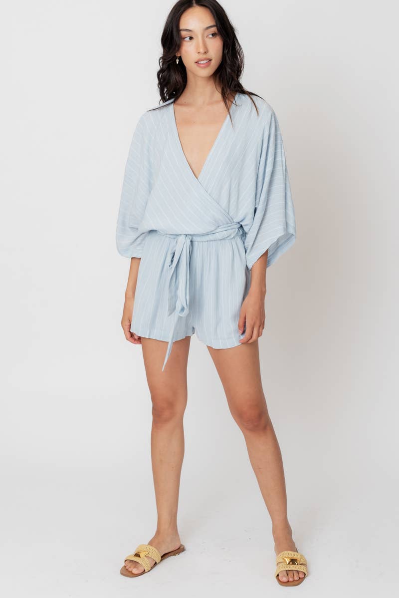 Gauze Stripe Kimono Sleeve Romper