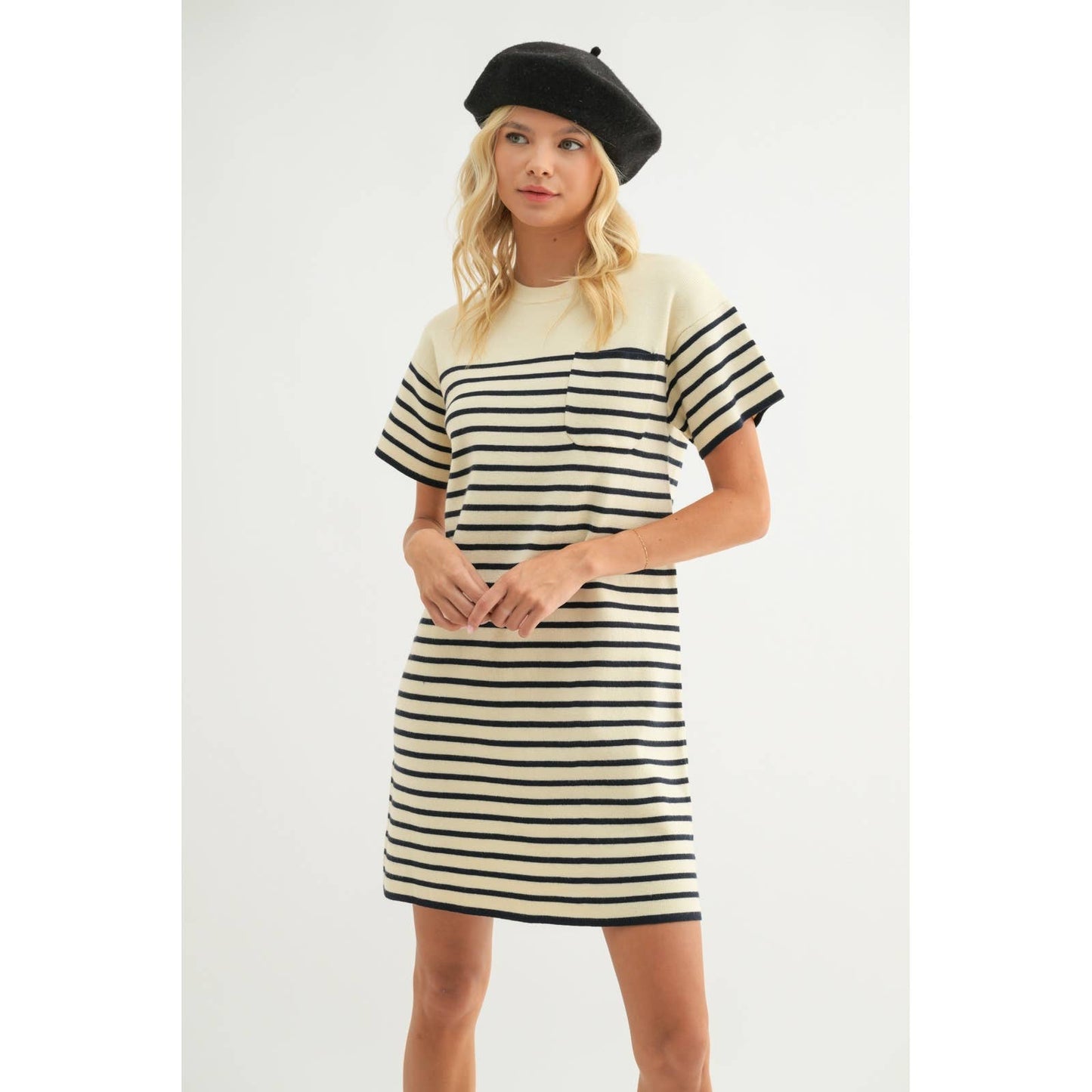 STRIPED SWEATER MINI DRESS / WL24-9943