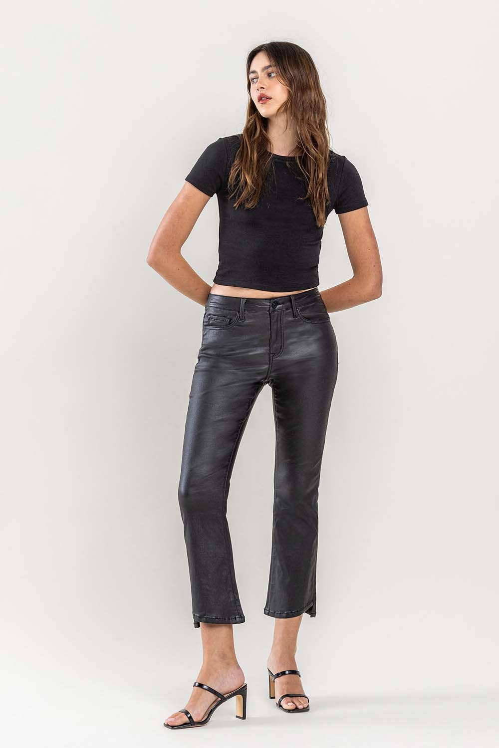Vervet HIGH RISE PU COATED CROP FLARE JEANS