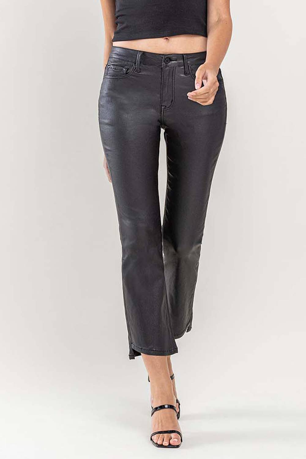 Vervet HIGH RISE PU COATED CROP FLARE JEANS