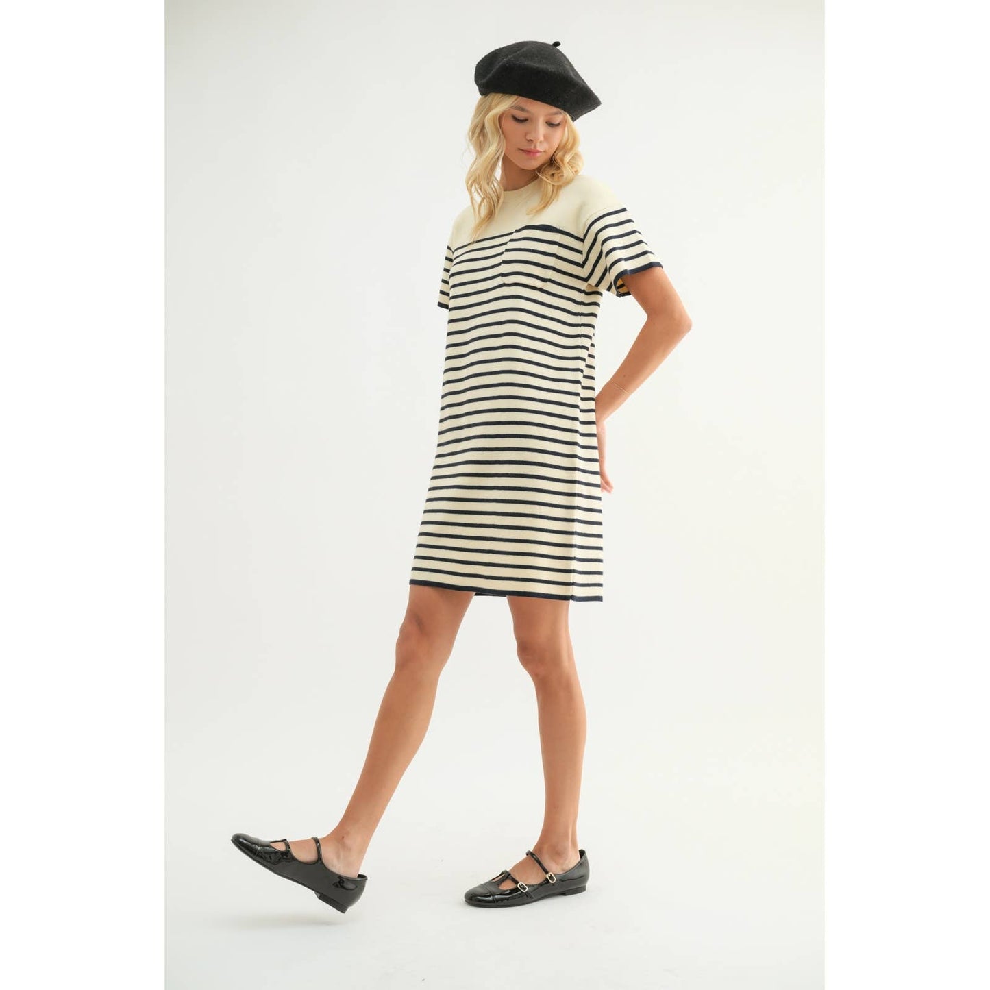 STRIPED SWEATER MINI DRESS / WL24-9943