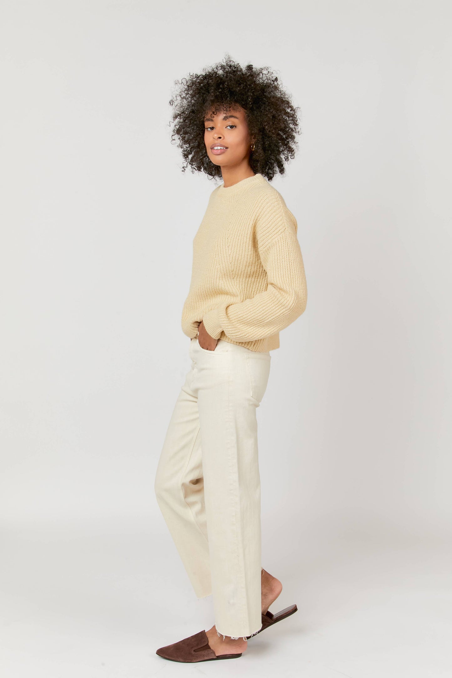 Oliver Thomas Aberdeen Ankle Crop High Rise Jean, Ecru