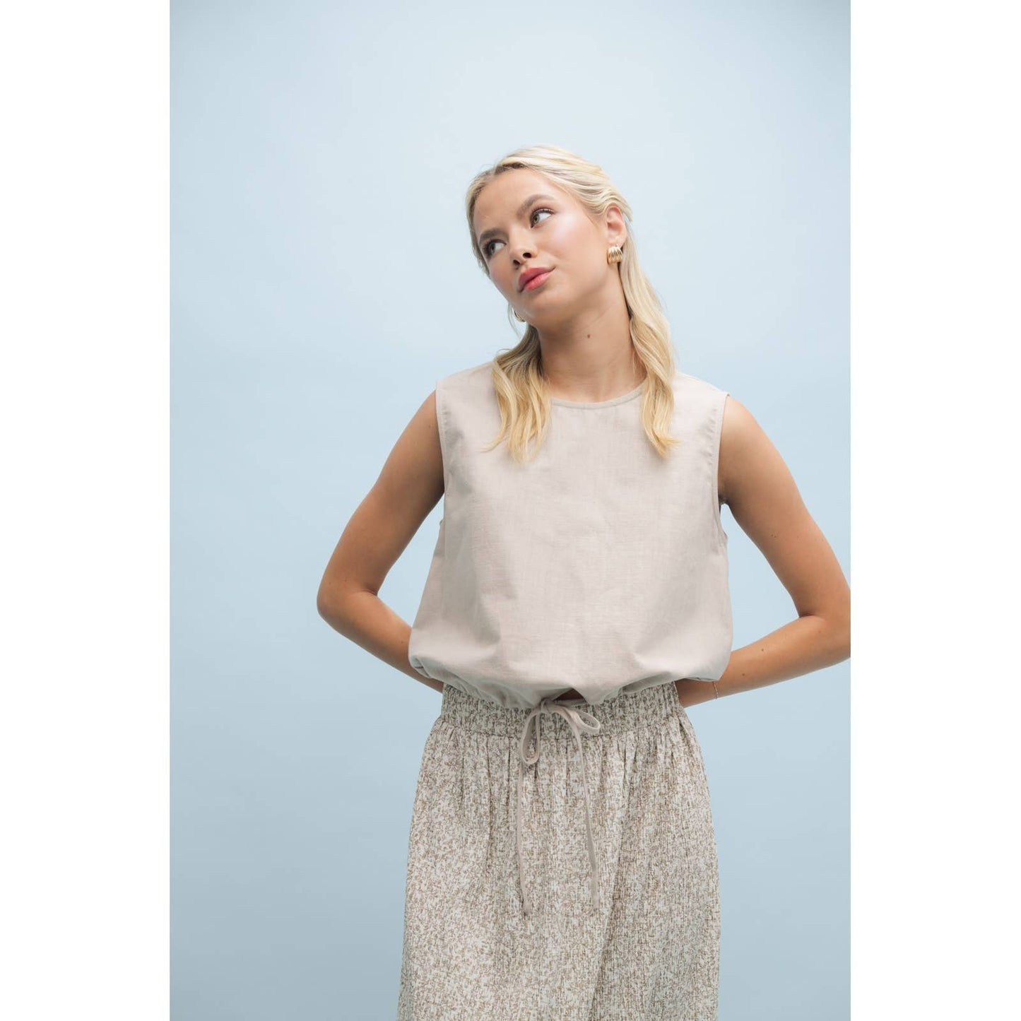 LINEN BUBBLE HEM TANK TOP / WL25-10263
