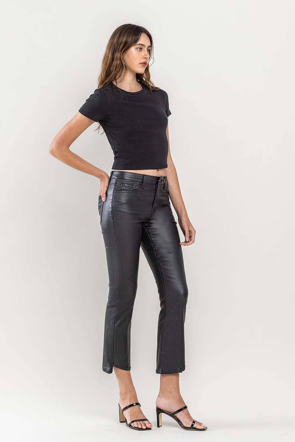 Vervet HIGH RISE PU COATED CROP FLARE JEANS