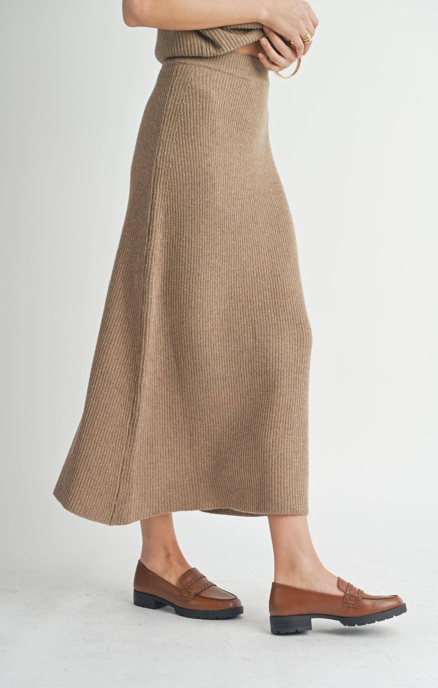 Crosby Sweater Midi Skirt: DARK TAUPE