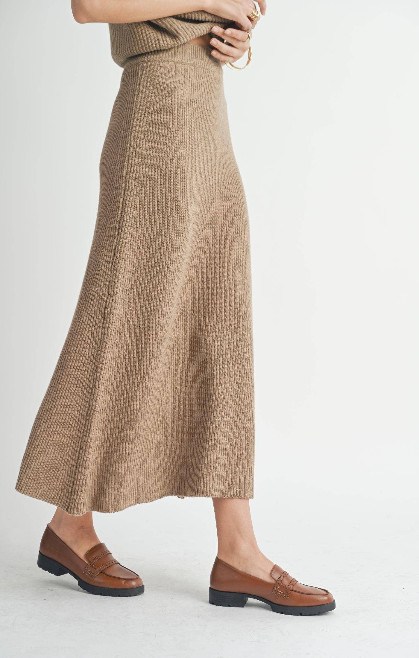 Crosby Sweater Midi Skirt: DARK TAUPE