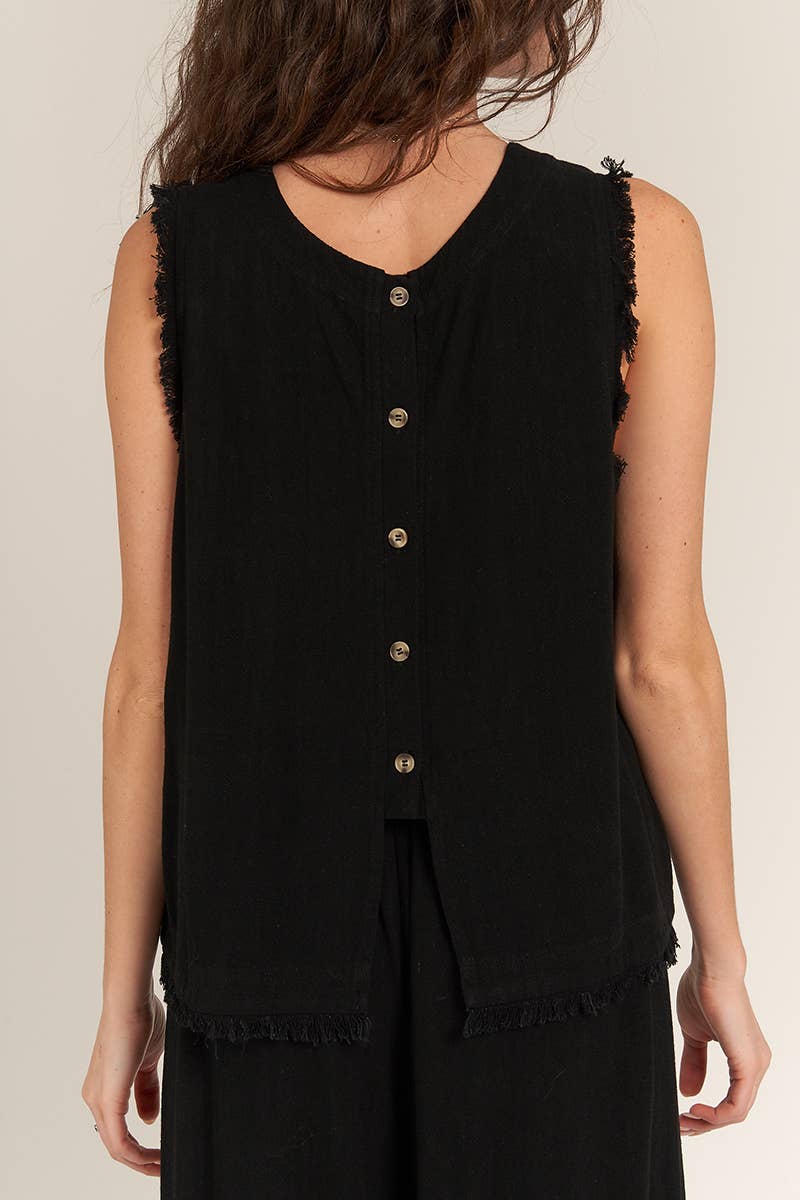 Back Button Detail Sleeveless Top