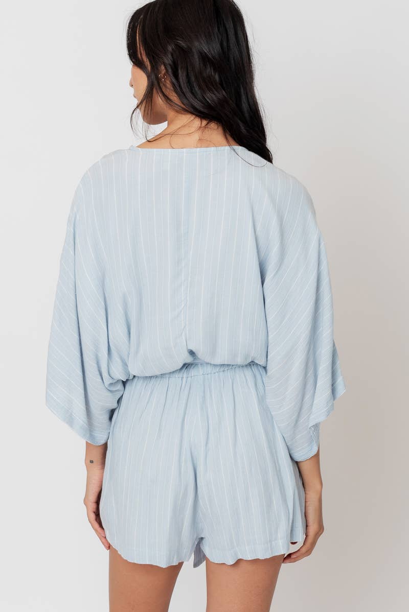 Gauze Stripe Kimono Sleeve Romper