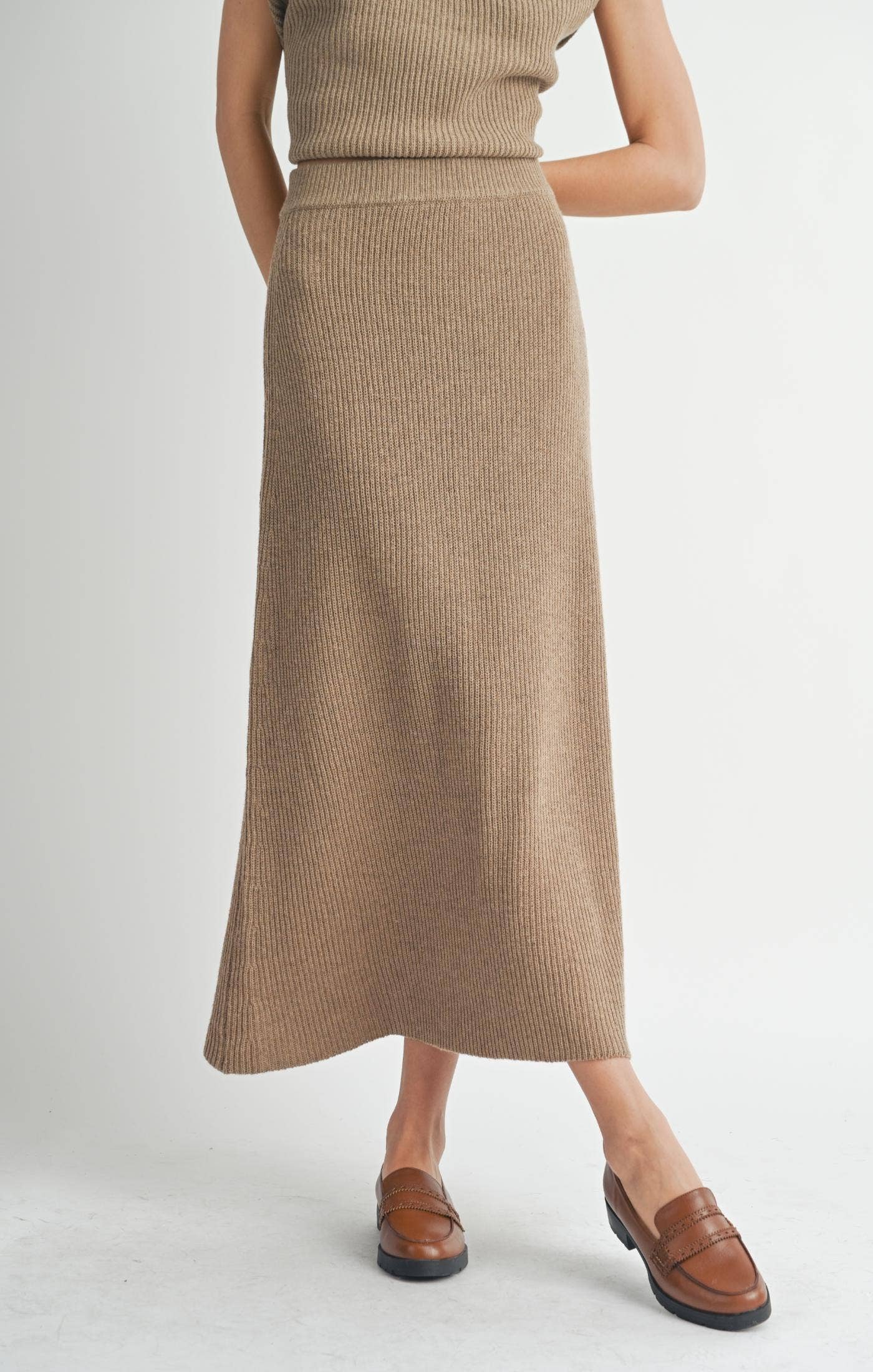 Crosby Sweater Midi Skirt: DARK TAUPE