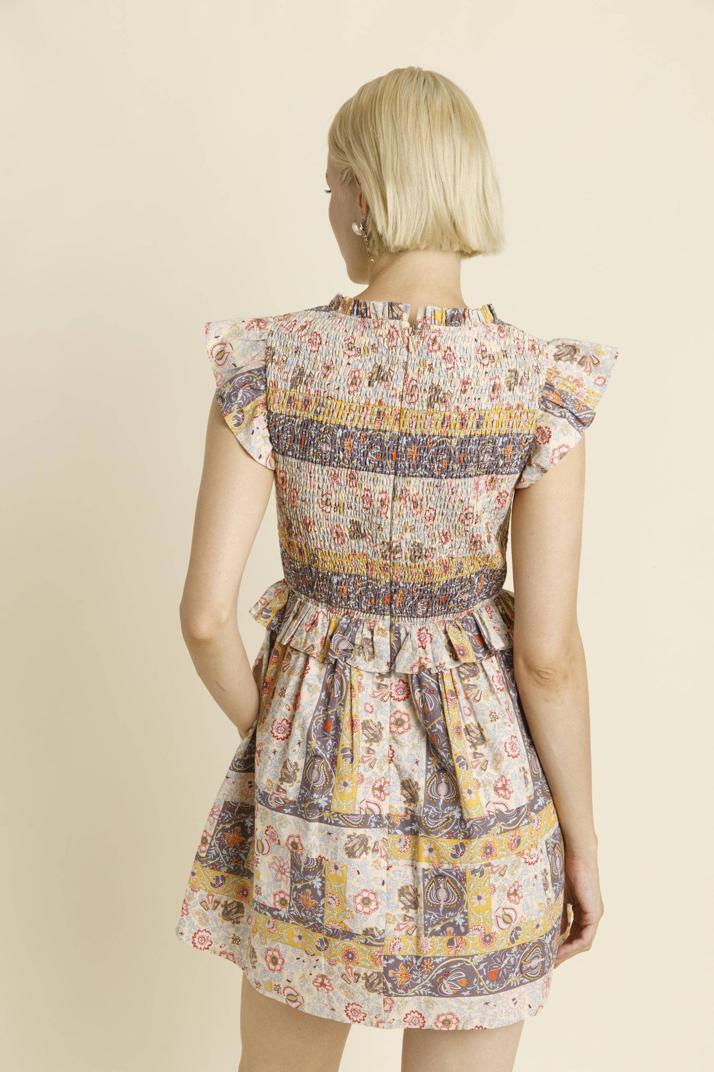 PAISLEY SMOCKED MINI DRESS