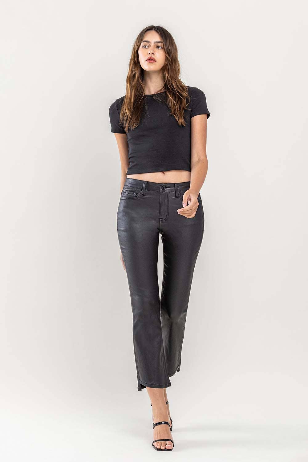 Vervet HIGH RISE PU COATED CROP FLARE JEANS