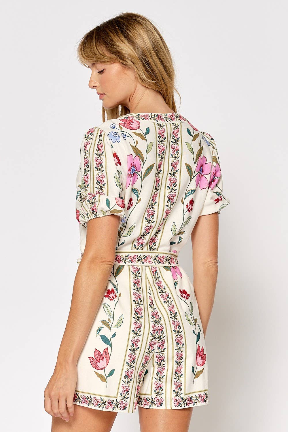 PRINTED SHORT PUFF SLEEVE ROMPER