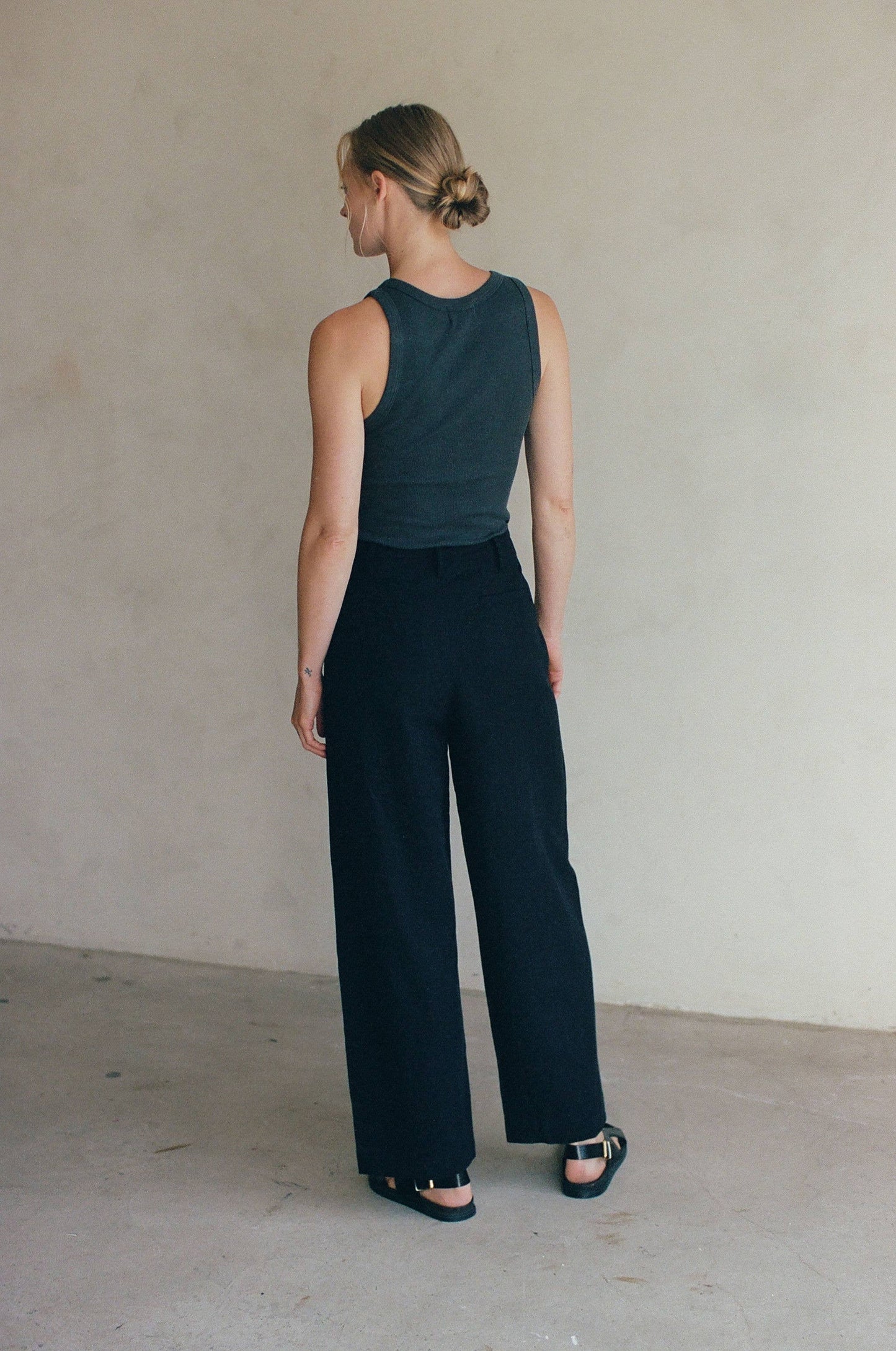 AR1098 | Woven Linen Cotton Wide Fit Full Length Pants with