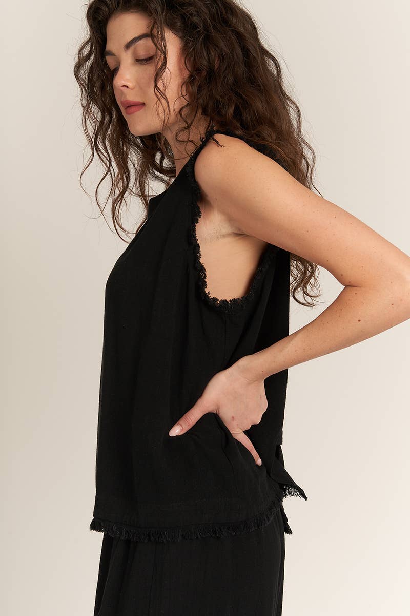 Back Button Detail Sleeveless Top