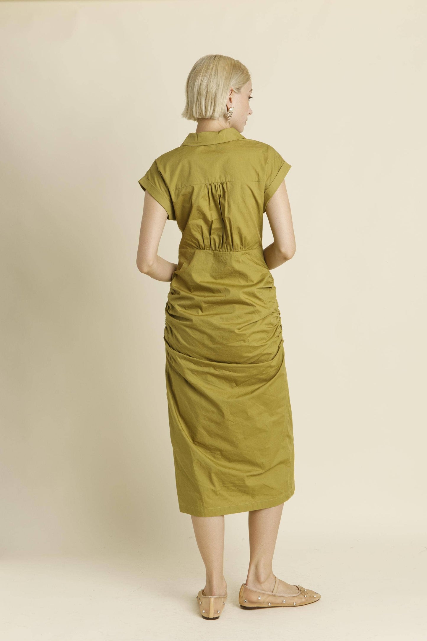 CAP SLEEVE MIDI SHIRT DRESS