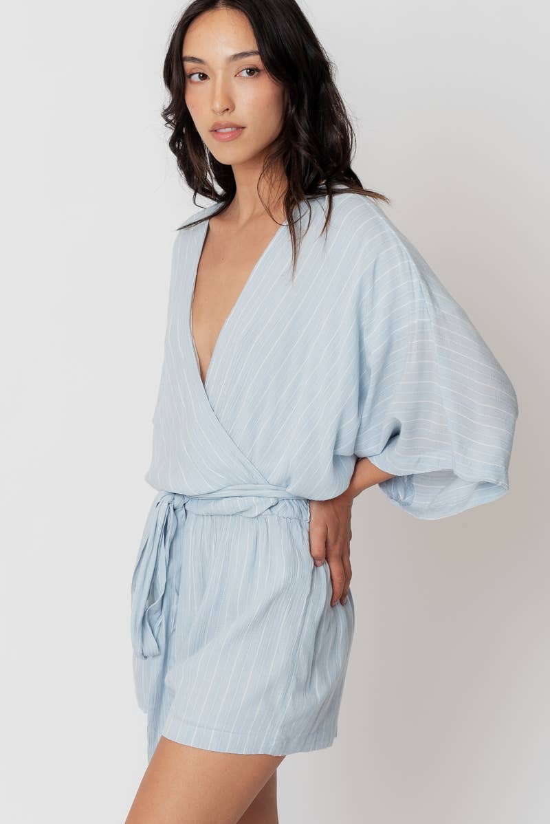 Gauze Stripe Kimono Sleeve Romper