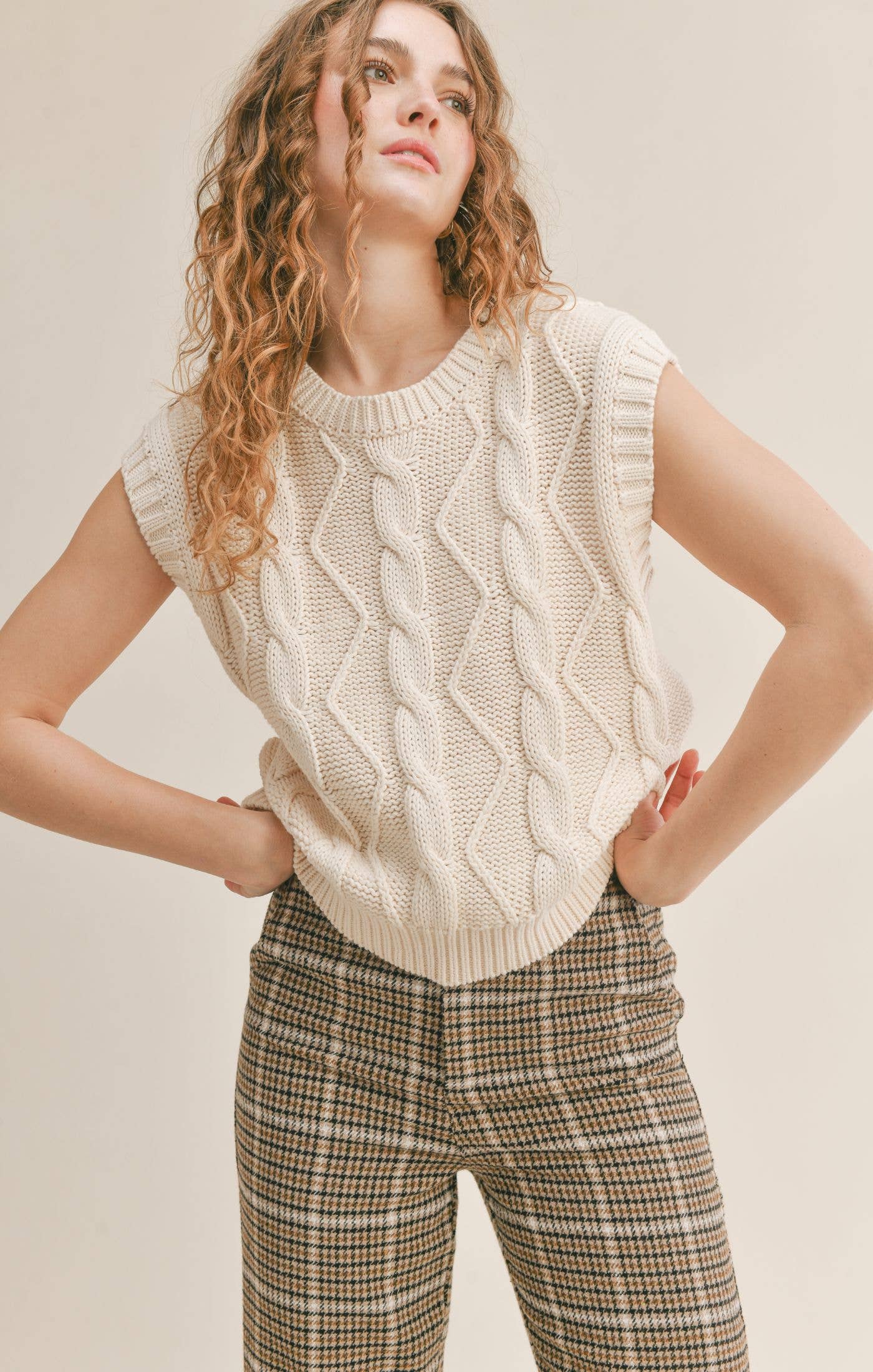 Ken Cable Knit Sweater Vest: IVORY