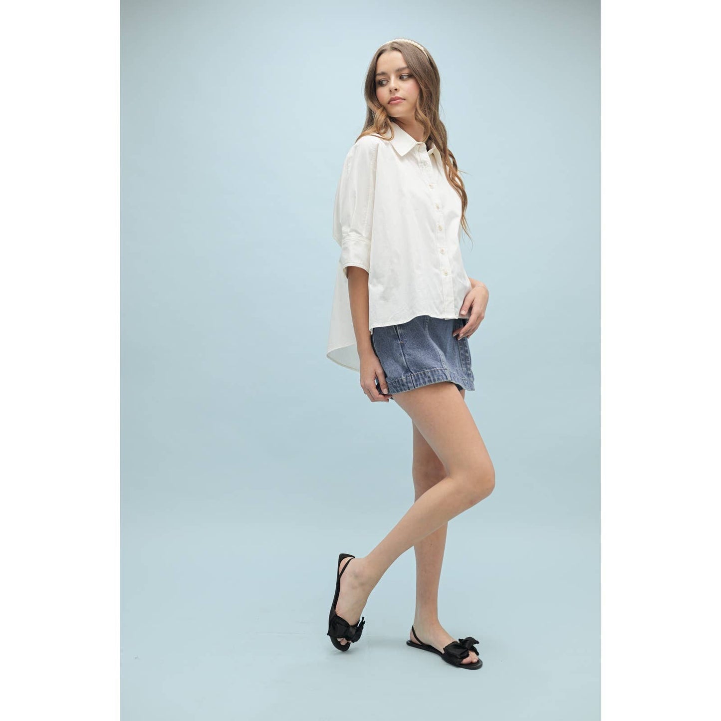 SLIGHTY HI-LOW BUTTON-UP SHIRT / WL25-10043