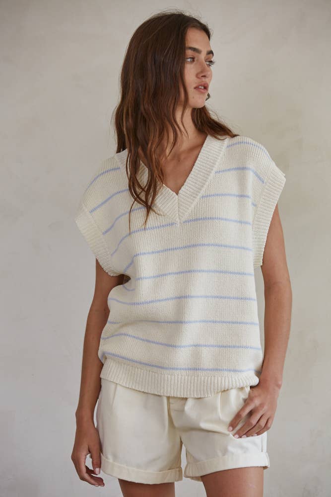 Knit Sweater Striped V-Neck Sleeveless Vest Top