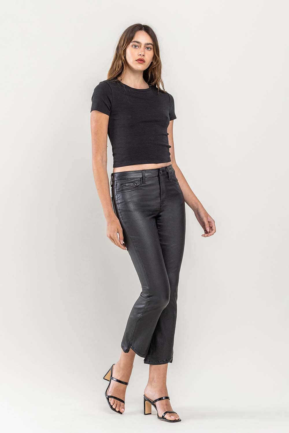 Vervet HIGH RISE PU COATED CROP FLARE JEANS
