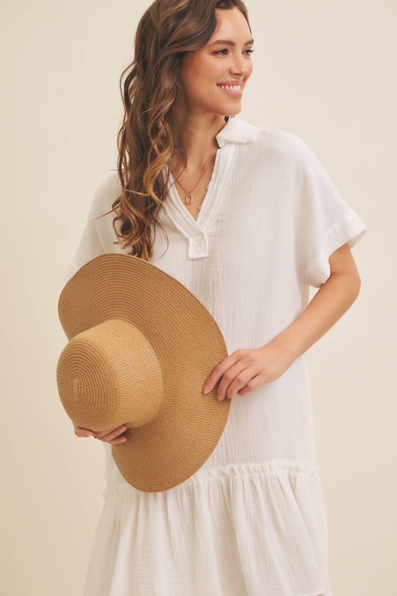 CRINKLED COTTON GAUZE RELAXED FIT MINI DRESS WITH RUFFLE HEM