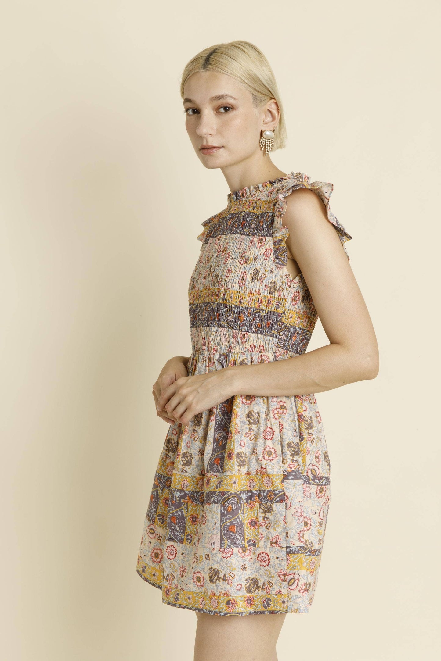 PAISLEY SMOCKED MINI DRESS