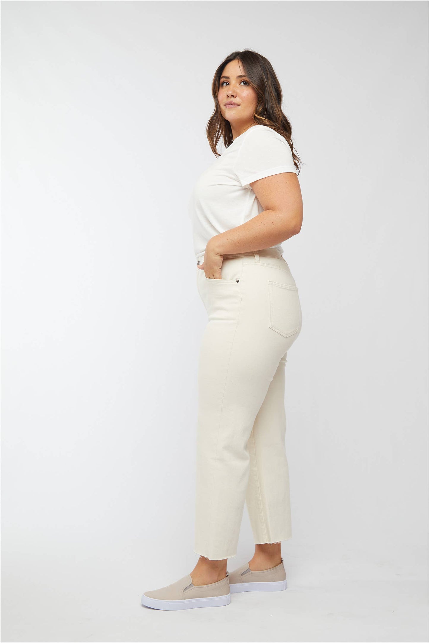 Oliver Thomas Aberdeen Ankle Crop High Rise Jean, Ecru