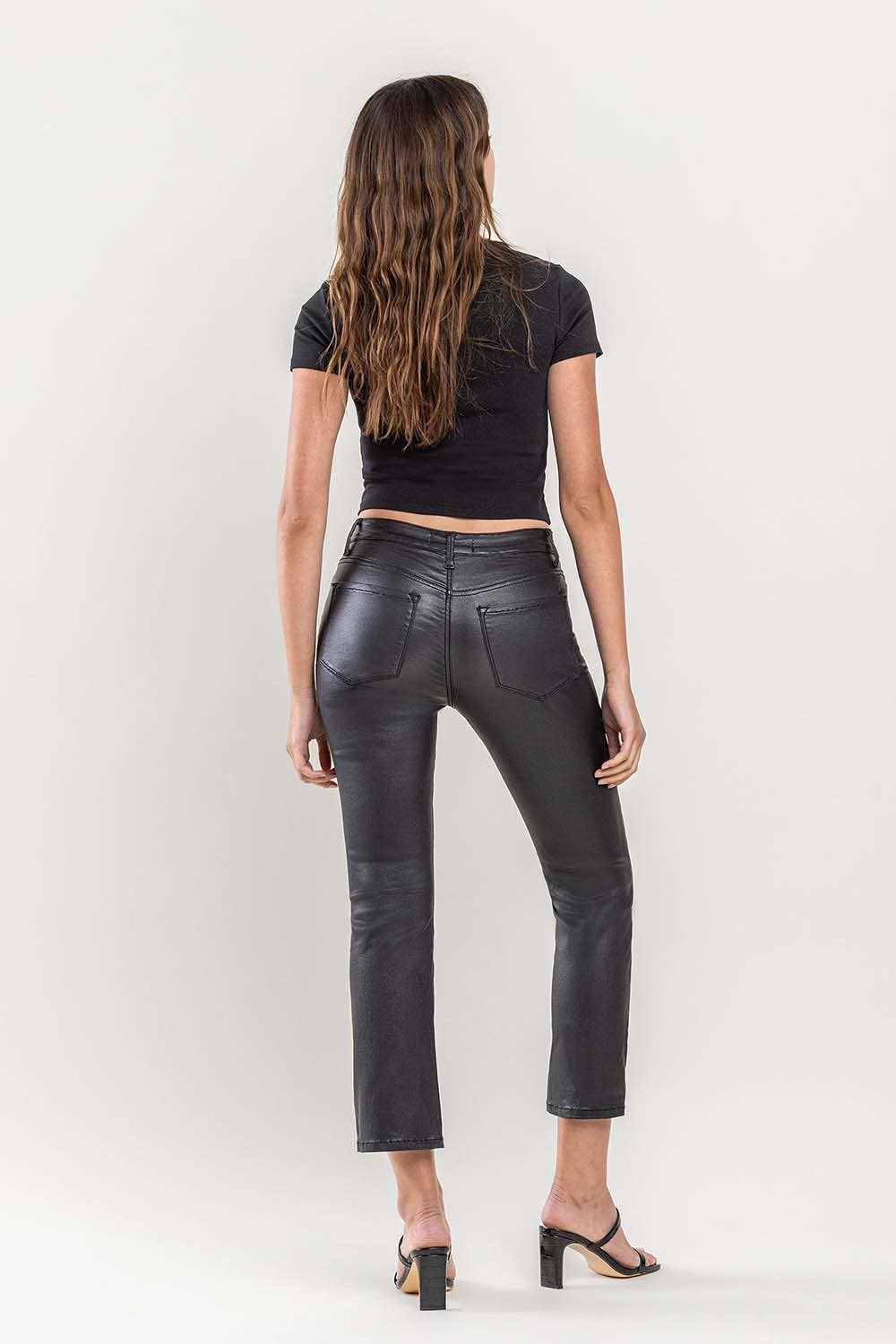 Vervet HIGH RISE PU COATED CROP FLARE JEANS