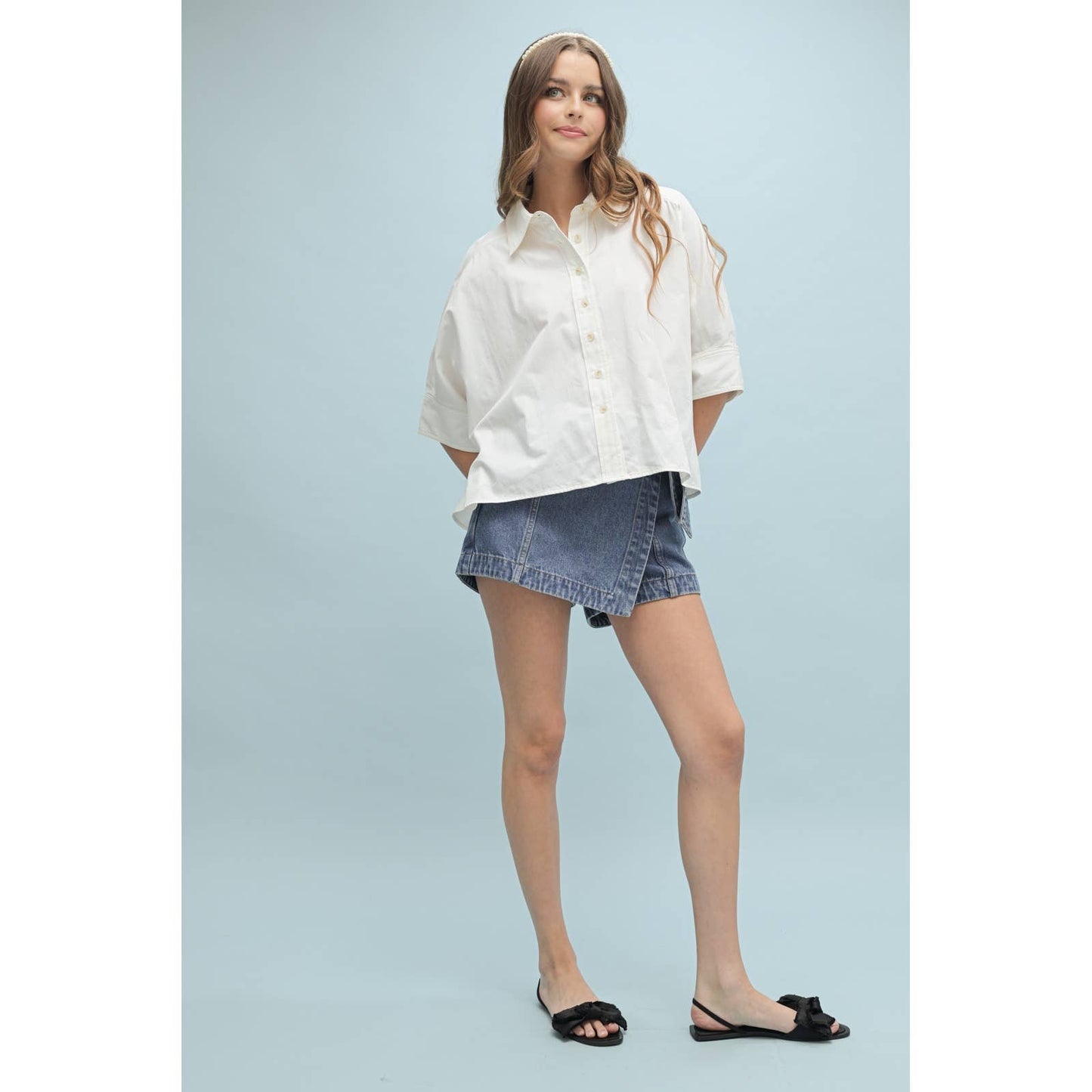 SLIGHTY HI-LOW BUTTON-UP SHIRT / WL25-10043