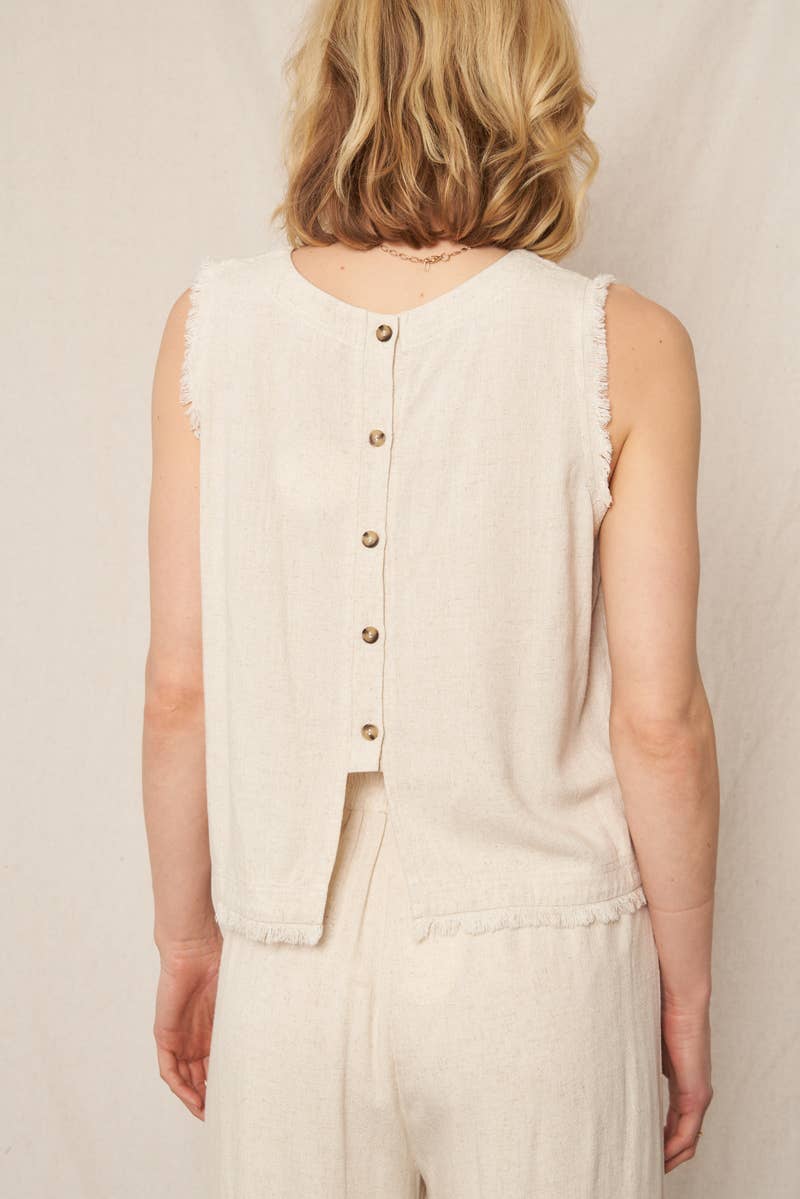 Back Button Detail Sleeveless Top