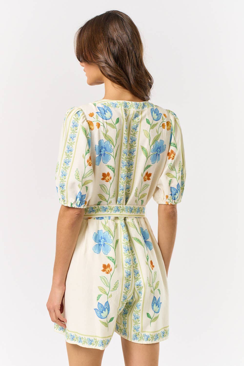 PRINTED SHORT PUFF SLEEVE ROMPER