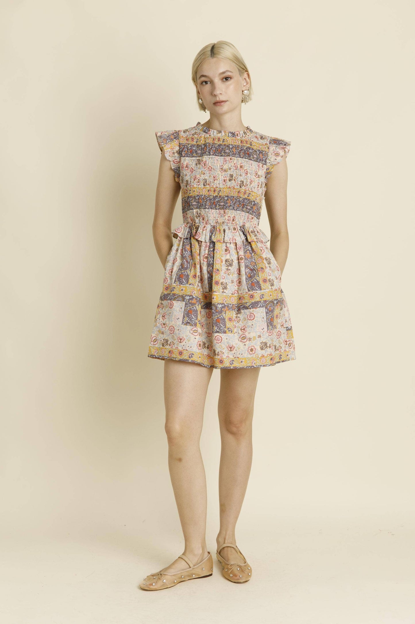 PAISLEY SMOCKED MINI DRESS