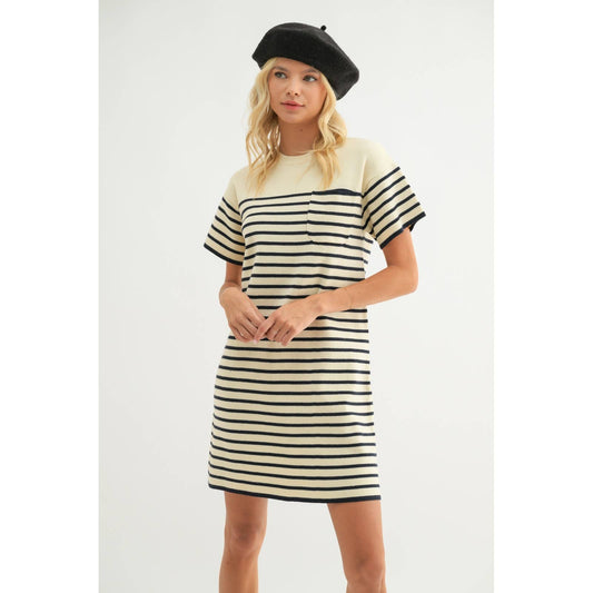 STRIPED SWEATER MINI DRESS / WL24-9943