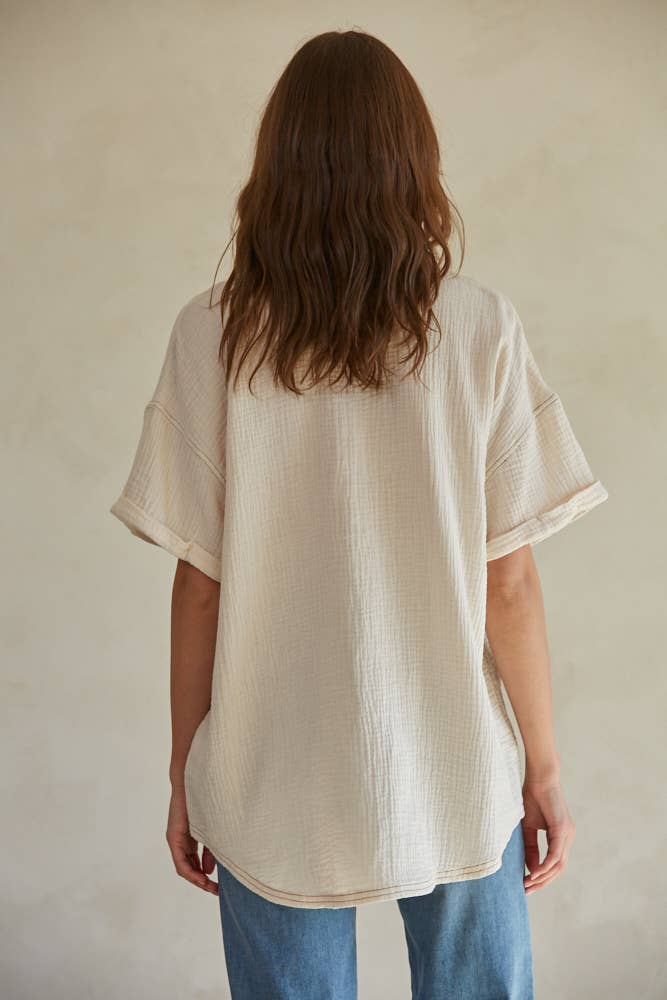 Woven Cotton Gauze Button Down Shirt Top