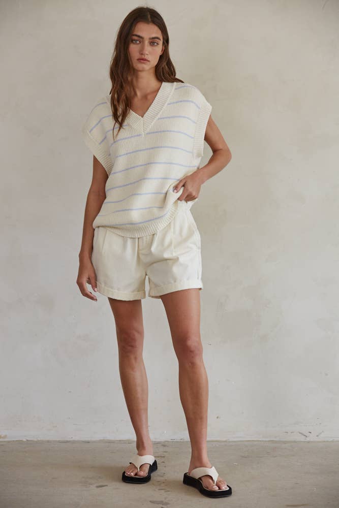 Knit Sweater Striped V-Neck Sleeveless Vest Top