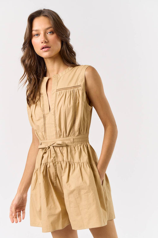 SLEEVELESS WAIST TIE ROMPER