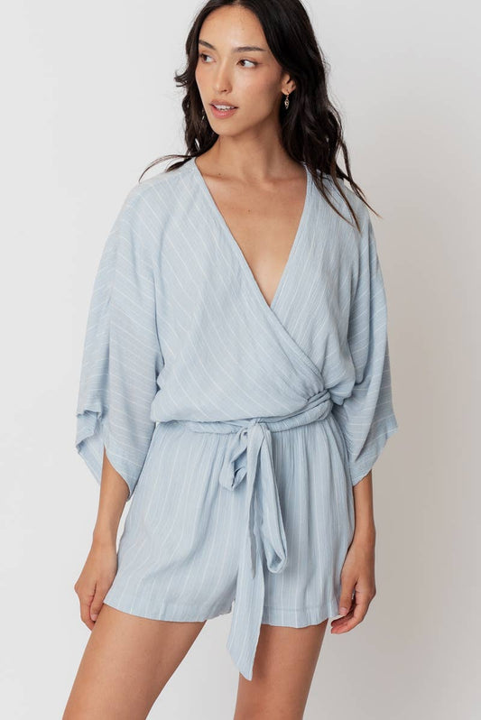 Gauze Stripe Kimono Sleeve Romper