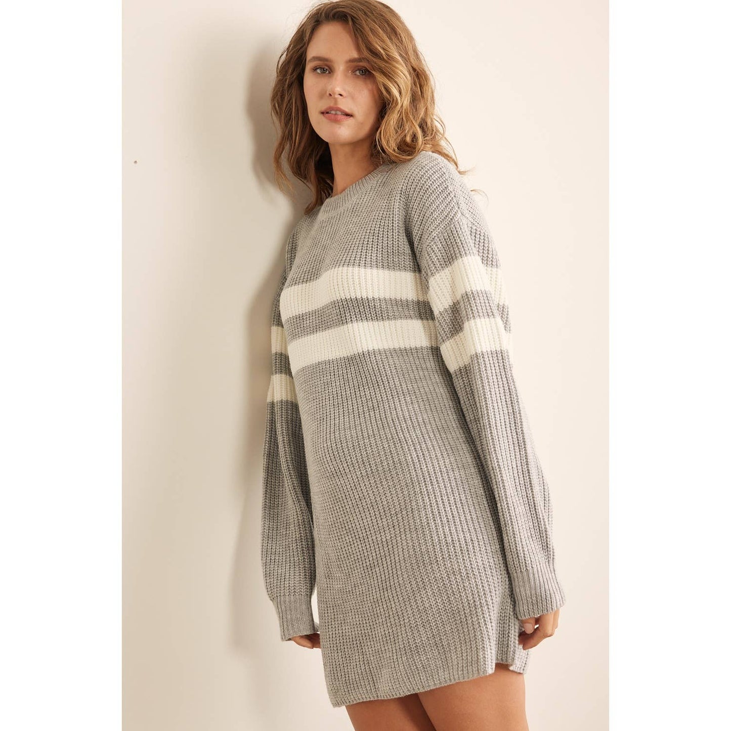 RELAXED FIT STRIPE COLOR BLOCK SWEATER MINI DRESS