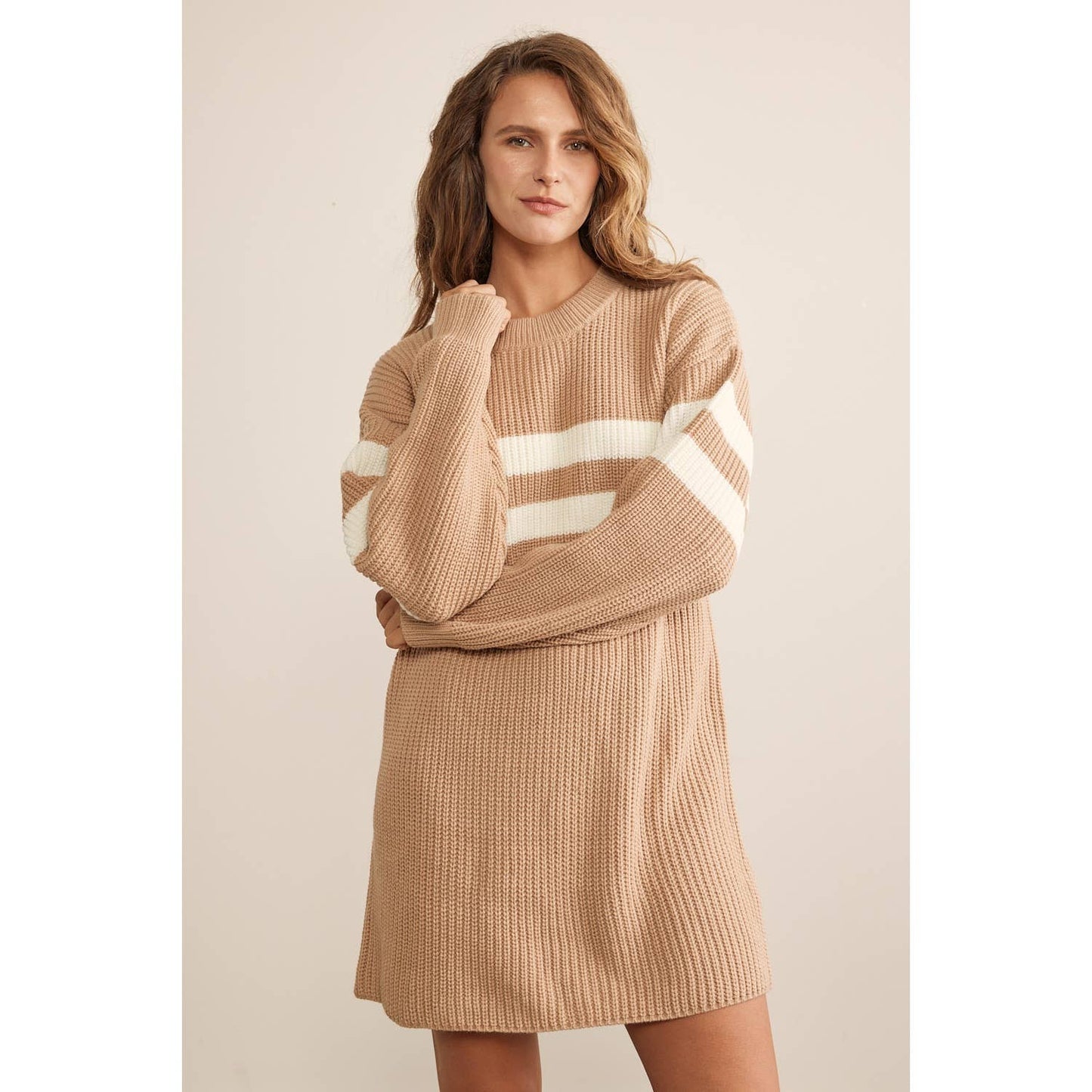 RELAXED FIT STRIPE COLOR BLOCK SWEATER MINI DRESS