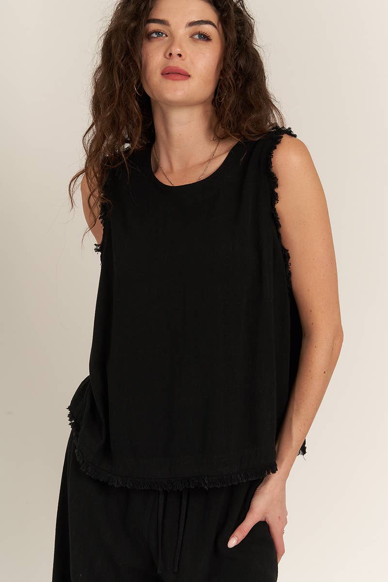 Back Button Detail Sleeveless Top
