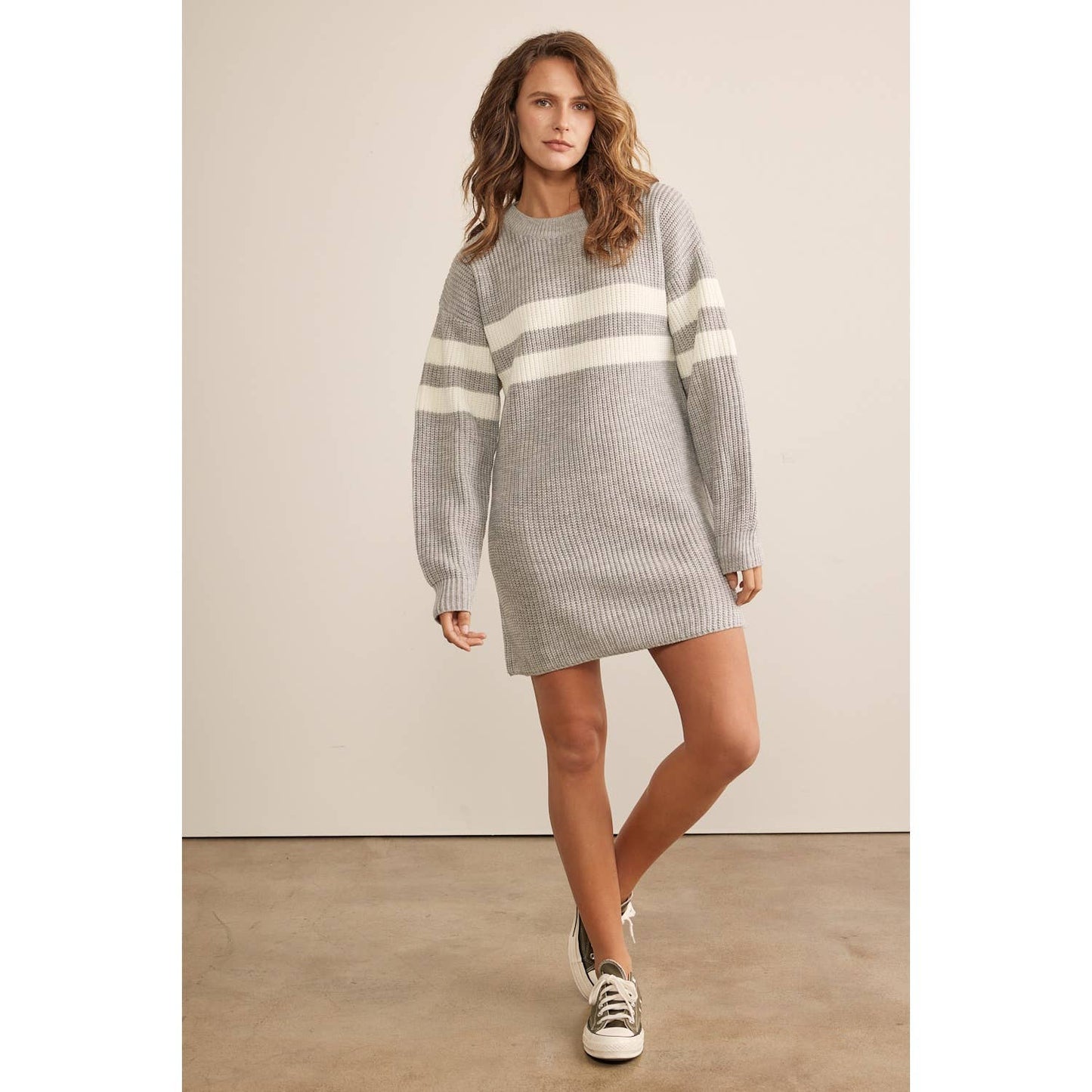 RELAXED FIT STRIPE COLOR BLOCK SWEATER MINI DRESS