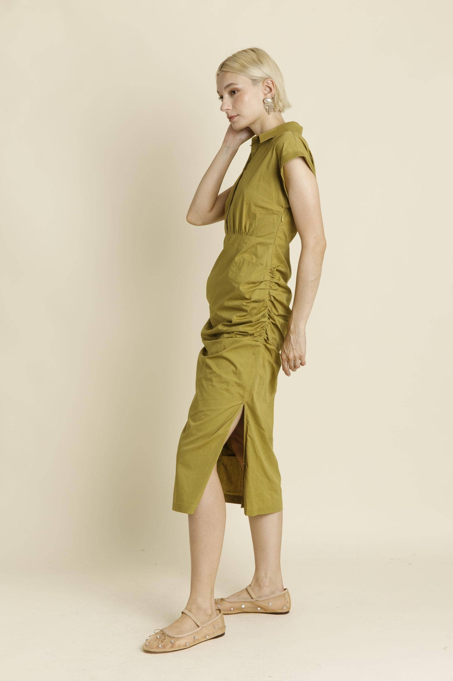 CAP SLEEVE MIDI SHIRT DRESS