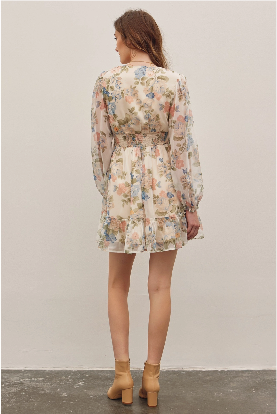 French Floral V-Neck Smocked Mini Dress
