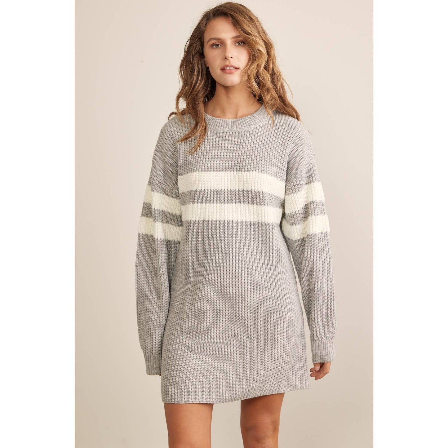 RELAXED FIT STRIPE COLOR BLOCK SWEATER MINI DRESS