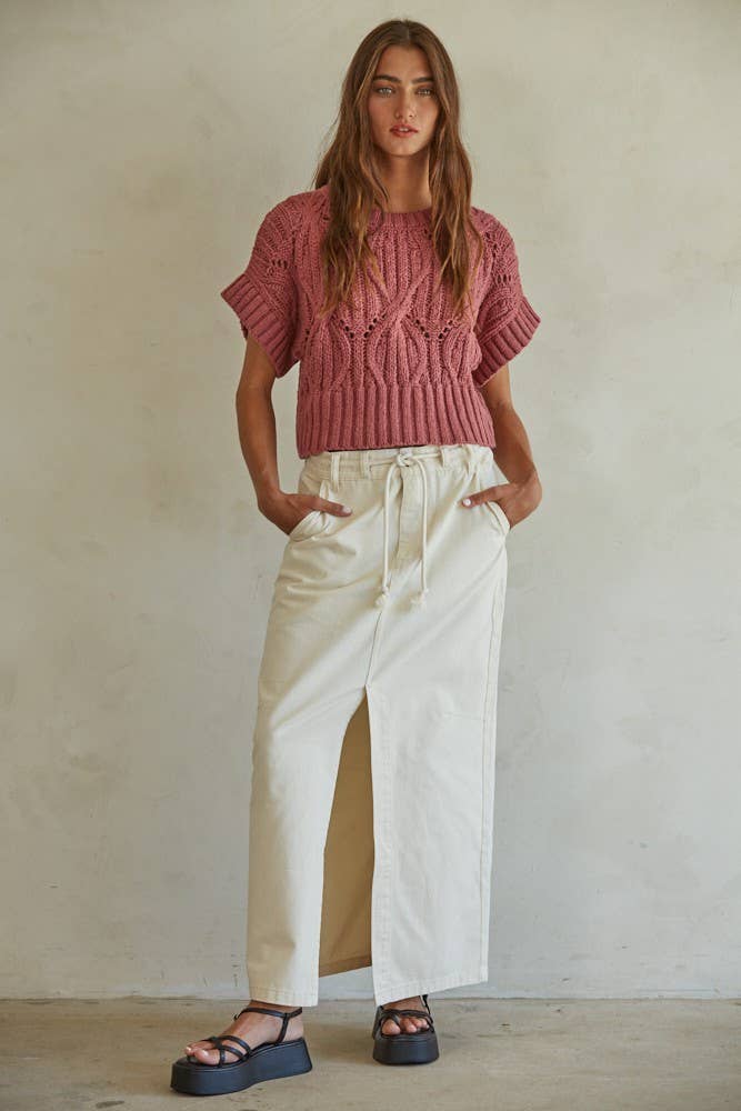 Knit Sweater Crochet Round Neck Short Sleeve Top