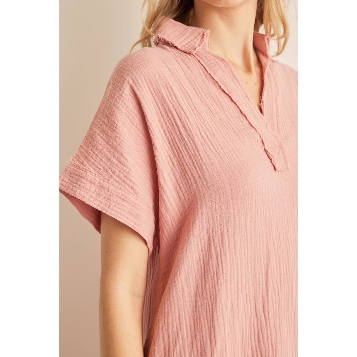 CRINKLED COTTON GAUZE RELAXED FIT MINI DRESS WITH RUFFLE HEM