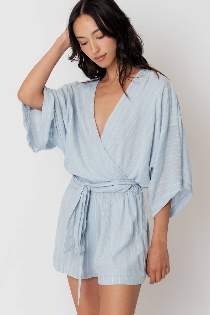 Gauze Stripe Kimono Sleeve Romper