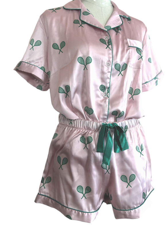 Satin Pajama Set - "Tennis Forever"