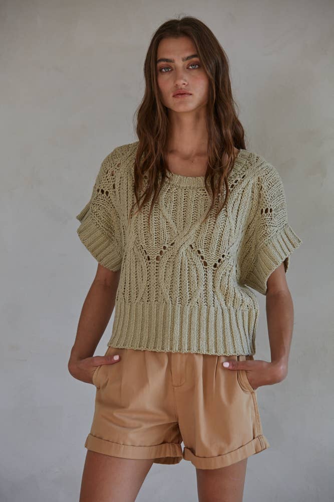 Knit Sweater Crochet Round Neck Short Sleeve Top